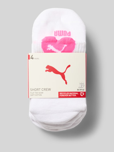 Productfoto, witte sokken met roze hart en PUMA-logo, zacht katoenmix, Sokken uit set van 4 Modell 'HEART' van PUMA, Dames