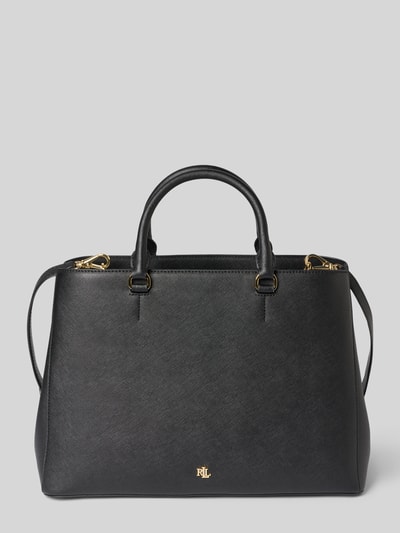 Produktfoto, Handtasche met logo-applicatie model 'HANNA' van Lauren Ralph Lauren, zwart, goudkleurige details, gestructureerd leer.