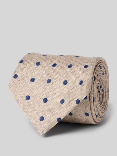 Produktfoto, Krawatte mit Label-Detail von altea in Beige mit blauen Punkten, reine Seide, klassische Passform, 8 cm breit, strukturierte Oberfläche