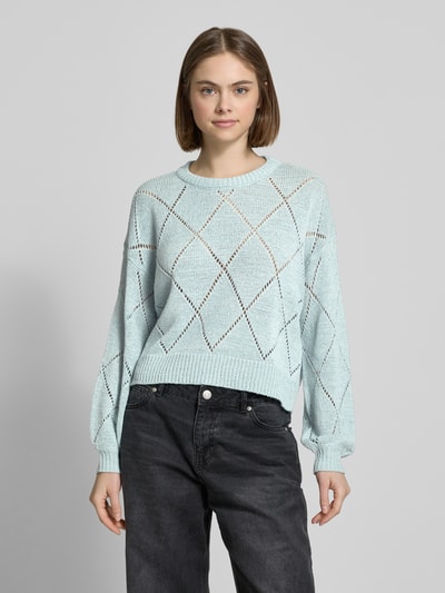 Only Comfort fit gebreide pullover met broderie anglaise, model 'GEENAS' Oceaanblauw - 4