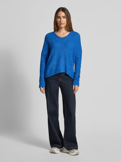 MOS MOSH Oversized gebreide pullover met ribboorden, model 'THORA' Koningsblauw - 1