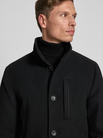 Tom Tailor Regular fit lange wollen jas met opstaande kraag Zwart - 3