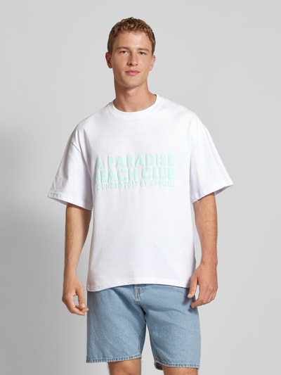 PEQUS Oversized T-Shirt mit Label-Print Weiss 4