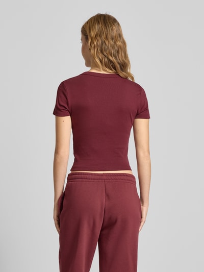 Gina Tricot T-shirt met geribde ronde hals Bordeaux - 5