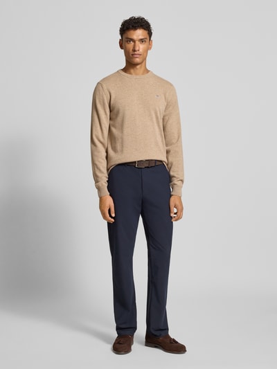 Gant Strickpullover aus reiner Lammwolle mit gerippten Abschlüssen Sand Melange 1