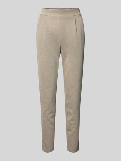 Produktfoto, Slim Fit Stoffhose mit elastischem Bund Modell 'Kate' von ICHI im Baumwoll-Mix, beigefarbene, schmale Form mit Paspeltaschen.