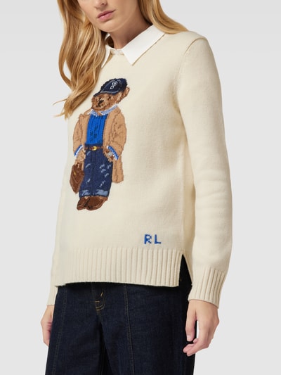 Polo Ralph Lauren Sweter z dzianiny z mieszanki bawełny i kaszmiru z wyhaftowanym motywem Beżowy 3