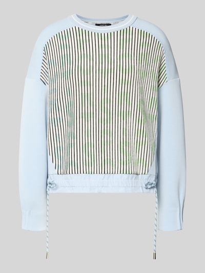 Produktfoto, Sweatshirt aus Viskose-Mix von Marc Cain in Hellblau mit Streifenmuster, gerippter Rundhalsausschnitt, Tunnelzug am Bund