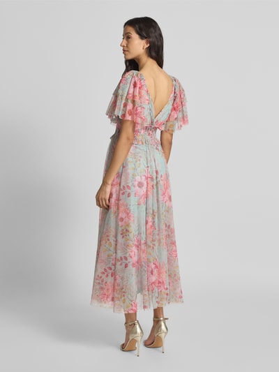 LACE & BEADS Knielanges Cocktailkleid mit V-Ausschnitt Hellgelb 5