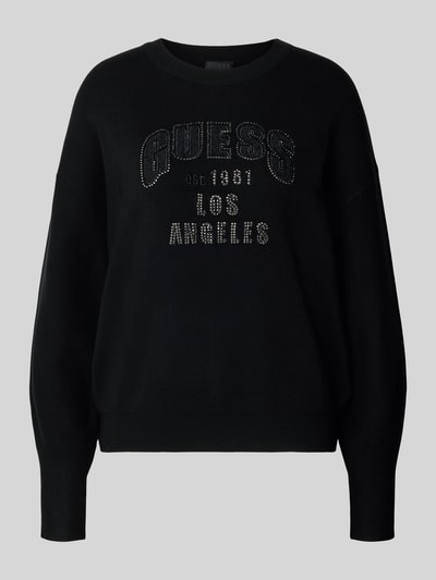 Guess Strickpullover mit Ziersteinbesatz Modell 'LEIGHTON' Black 2