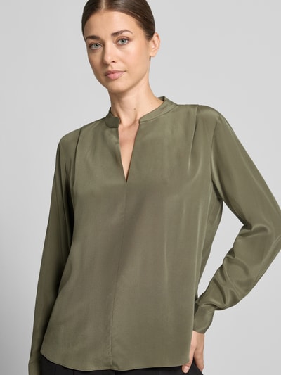 BOSS relaxed fit blouse met lange mouwen van pure zijde model 'Belindina' Olijfgroen - 3