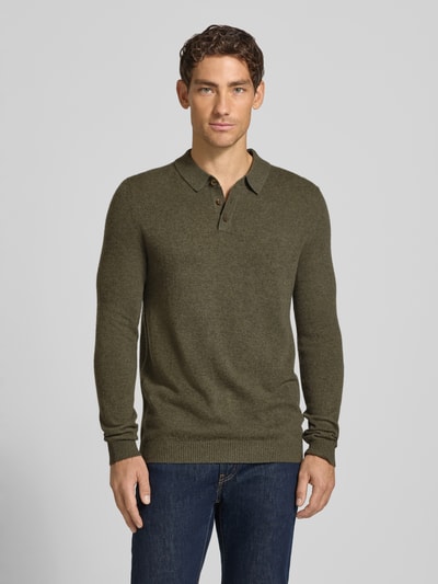 Christian Berg Men Slim Fit Strickpullover aus reinem Kaschmir mit Polokragen Oliv Melange 4