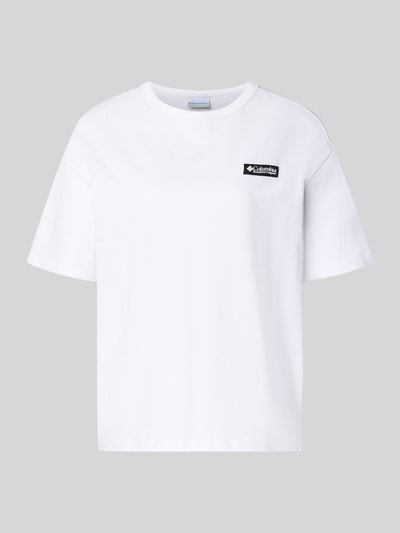 Produktfoto, białe T-Shirt aus reiner Baumwolle mit Modell 'CSC™' von Columbia, luźny krój, okrągły dekolt, krótki rękaw, nadruk z logo, technologia Omni-Shade UPF 30, długość pleców w rozmiarze S: 60 cm