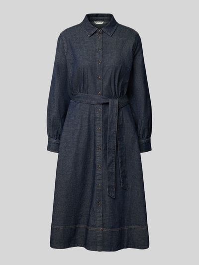 Produktfoto, dunkelblaues Loose Fit Freizeitkleid aus Baumwoll-Mix von Tom Tailor, feine Knopfleiste und Taillengürtel, glatte Textur