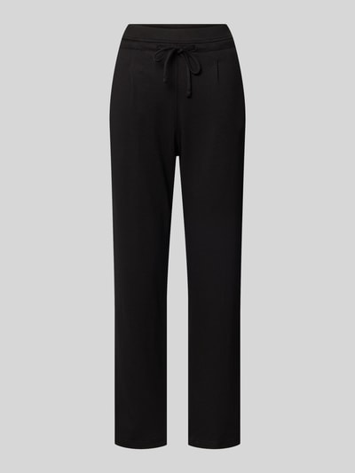 Produktfoto, Hose aus Viskose-Mix mit elastischem Bund und Tunnelzug von Christian Berg Woman, Regular Fit, schwarze Farbe, glatte Textur.
