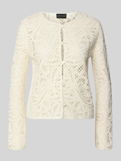 Produktfoto, Strickjacke mit Rundhalsausschnitt und Knopfleiste von Emporio Armani in Creme, Baumwoll-Mix, Slim-Fit, feine Strickstruktur