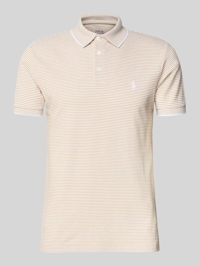 Produktfoto, Slim Fit Poloshirt aus Baumwoll-Mix von Polo Ralph Lauren, Optik: Gestreift, beige-weiße Farbtöne, Logo-Detail, Piqué-Struktur