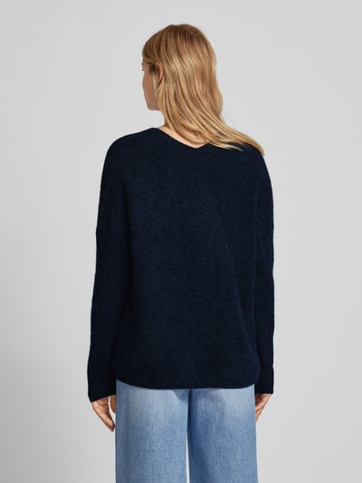 MOS MOSH Gebreide pullover met V-hals, model 'THORA' Donkerblauw - 5