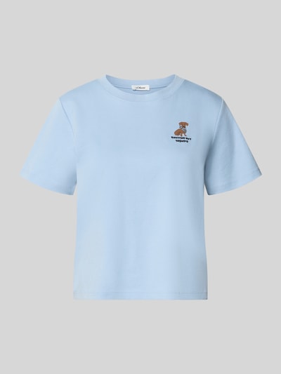 Produktfoto, Regular Fit T-Shirt aus reiner Baumwolle von s.Oliver RED LABEL in Hellblau mit kleinem Print, glatte Struktur, Damen T-Shirt