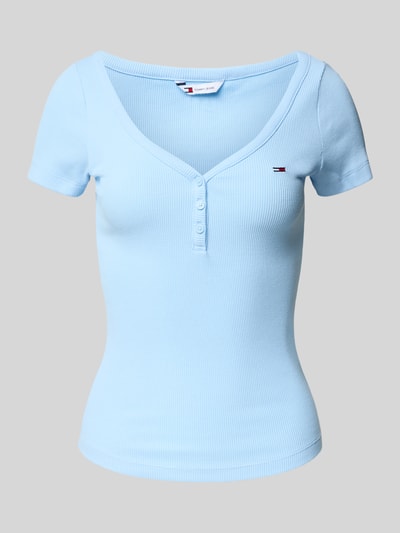 Tommy Jeans T-shirt o kroju slim fit z dzianiny o fakturze wafla Jasnoniebieski 2