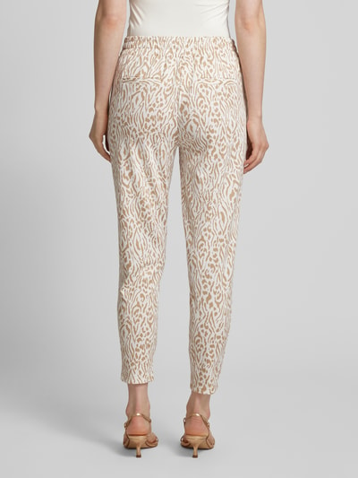 ICHI Tapered fit stoffen broek met all-over print, model 'Kate' Beige - 5