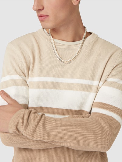 Only & Sons Strickpullover mit Streifenmuster Modell 'NIGUEL' Beige 3