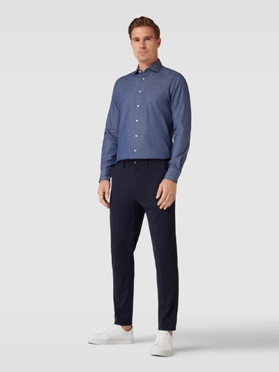 Tommy Hilfiger Tailored Business-Hemd mit Label-Stitching Modell 'FINE TWILL' Ocean 1