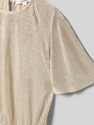 Productfoto, Regular Fit jurk met ronde hals van Garcia in beige structuurpatroon, getailleerde pasvorm, korte mouw, kindermaat