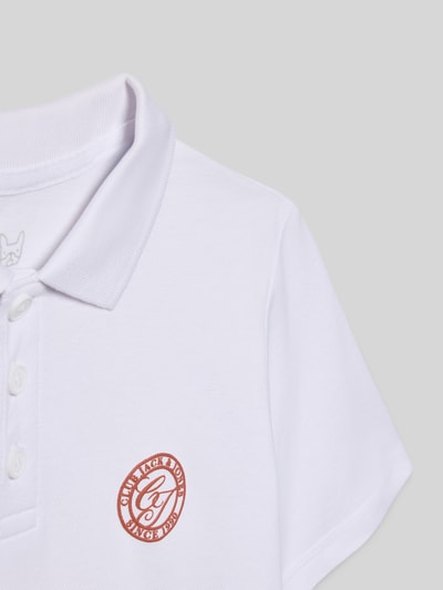 Produktfoto, weißes Regular Fit Poloshirt mit Label-Print Modell 'ALLIANCE' von Jack & Jones aus reiner Baumwolle, Knopfleiste, glatte Textur