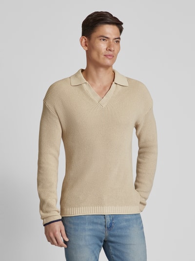 Scotch & Soda Sweter z dzianiny z dekoltem w serek Beżowy 4