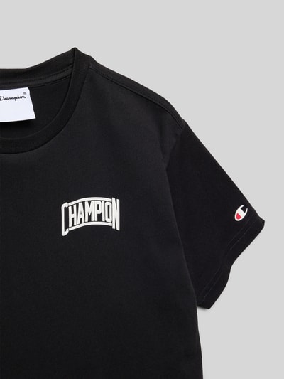 Productfoto, zwart T-Shirt met label-print en ronde hals, katoenen regular fit, T-Shirt met Label-Print en Rundhalsausschnitt van CHAMPION