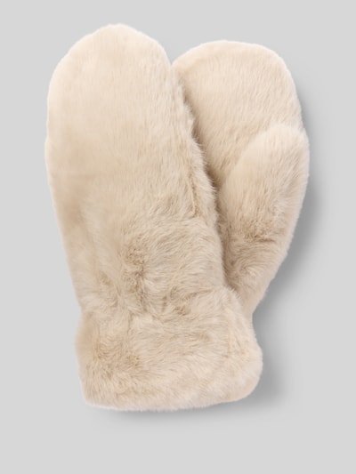 Produktfoto, Handschuhe aus Kunstfell Modell 'WOLFIE' von b.young in Beige, weiche Textur, Fäustlinge, elastischer Einsatz, Damen Accessoire