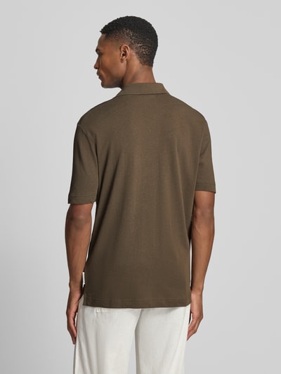 Marc O'Polo Regular Fit Poloshirt aus Baumwoll-Leinen-Mix Dunkelbraun 5
