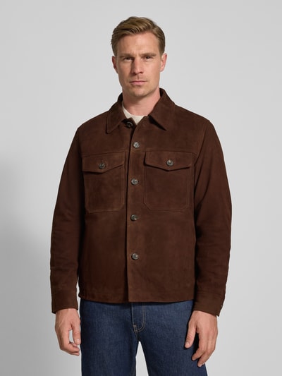 SELECTED HOMME Kurtka skórzana o kroju regular fit z efektem weluru model ‘THOM SUEDE’ Czekoladowy 4