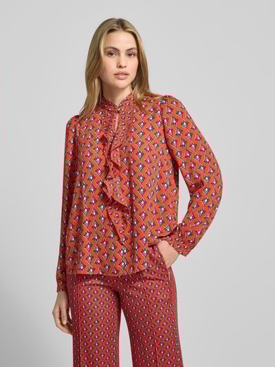 Marc Cain Regular fit blouse in all-over look met volants Rood - 4