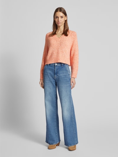 Weekend Max Mara Cropped Strickpullover mit V-Ausschnitt Modell 'ALOA' Orange Melange 1