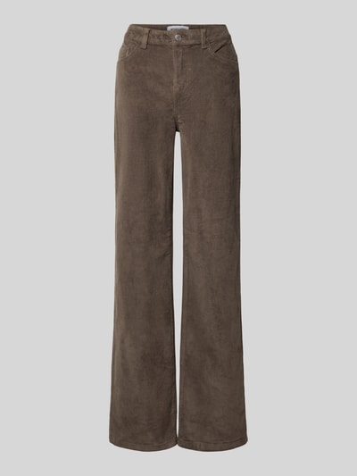 Produktfoto, Wide Fit Cordhose aus elastischem Baumwoll-Mix Modell 'YOLANDA' von NOISY MAY®, braun, 5-Pocket-Design, strukturierte Oberfläche