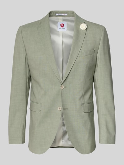 Produktfoto, marynarka na 2 guziki Slim Fit 2-Knopf-Sakko mit Pattentaschen Modell 'Paul SV' von CG - Club of Gents, krój slim fit, kołnierz z połami, kieszenie z patką; długość tyłu w rozmiarze 50: 77 cm, szerokość ramion w rozmiarze 50: 43 cm, długość rękawów w rozmiarze 50: 64 cm, jasny zielony odcień, gładka tkanina, klasyczny wygląd