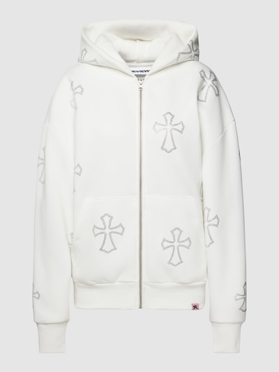 REVIEW Sweatjacke mit CRUCIFIX BLING mit Strasssteinen Offwhite 2
