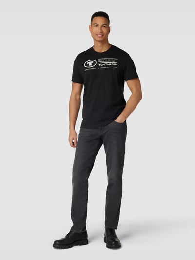 Tom Tailor T-shirt z nadrukiem z napisem model ‘printed crewneck’ Czarny 1
