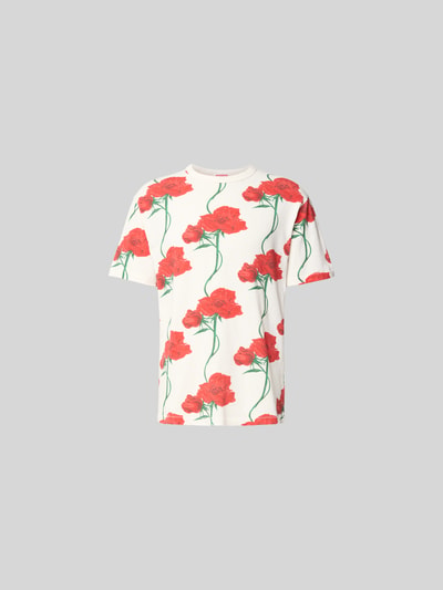 Produktfoto, T-Shirt mit floralem Allover-Print von Kenzo aus reiner Baumwolle im Regular-Fit und Rundhalsausschnitt, kurzärmelig, rote Blüten auf weißem Grund