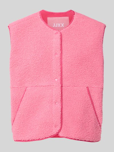 Produktfoto, Regular Fit Weste aus Teddyfell Modell 'Vera' von JJXX in Pink mit Rundhalsausschnitt, Knopfleiste und Eingrifftaschen