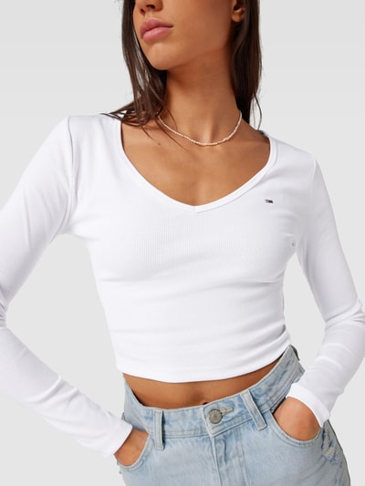 Tommy Jeans Cropped Longsleeve mit Logo-Stitching Modell 'BABY' Weiß 3