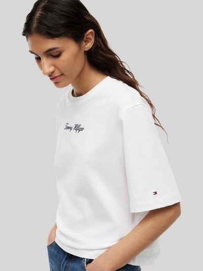 Tommy Hilfiger loose fit T-shirt van zuivere katoen met labelopschrift Ecru - 3