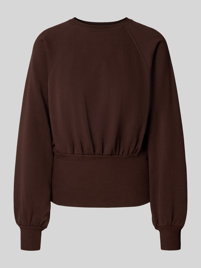 Produktfoto, dunkelbraunes Sweatshirt aus Baumwoll-Mix mit Raglanärmel Modell 'CINCH' von Topshop, gerippte Abschlüsse und Blende, Relaxed Fit