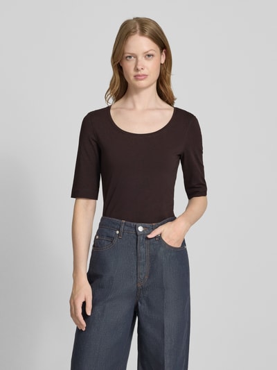 OPUS T-shirt z okrągłym dekoltem i rękawami o dł. 1/2 Czekoladowy 4