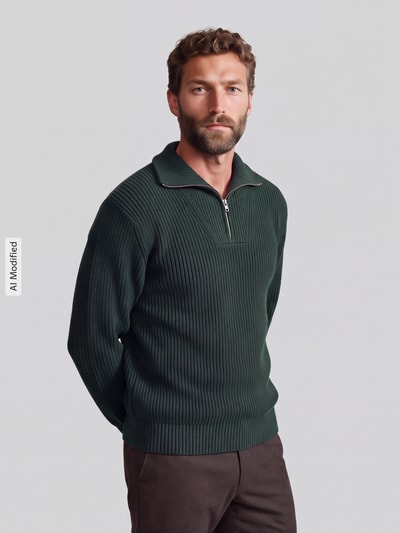 Selected Relaxed Fit Troyer aus reiner Baumwolle Modell 'DRY' Dunkelgruen 4