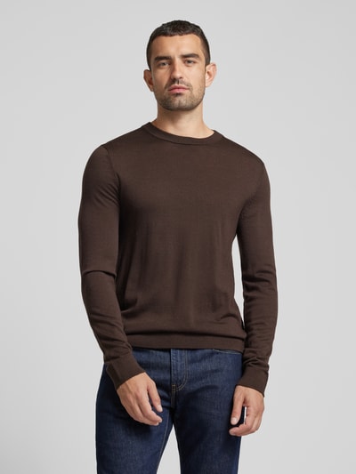 SELECTED HOMME Sweter z dzianiny z prążkowanymi wykończeniami model ‘TRAY’ Średniobrązowy 4