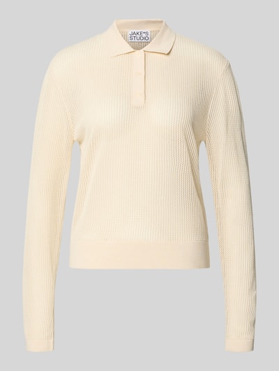 Productfoto, Strickpullover mit Polokragen und Knopfleiste van JAKE*S STUDIO WOMAN, regular fit, linnenmix, crèmewit, fijne structuur