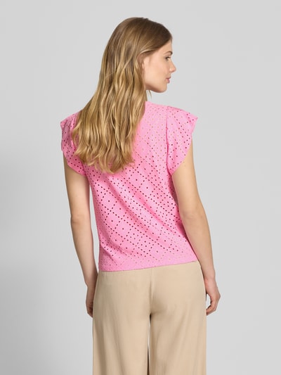 Vero Moda Regular Fit T-Shirt mit Lochstickmuster Muster 'TASSA' Rosa 5